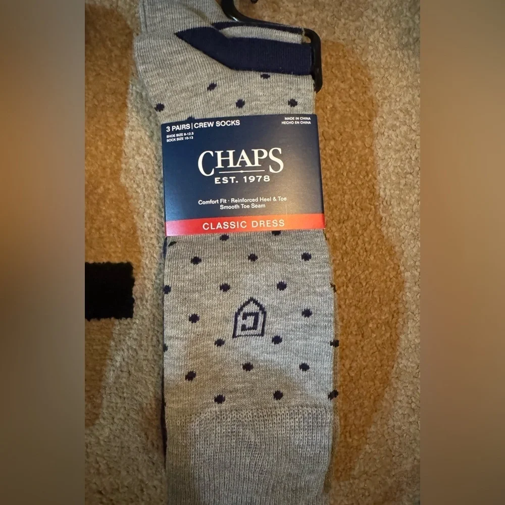 3 Chaps Classic Dress Argyle, Diamond, & Dot Crew Socks 3-Pair Pack Blue